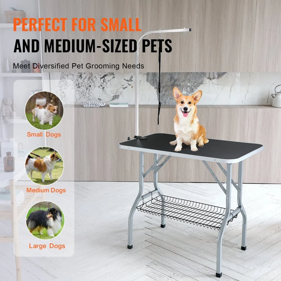 VEVOR Pet Grooming Table Arm with Clamp, 36''x24'' Dog Grooming Station, Foldable Pets Grooming Stand for Medium and Small Dogs, Free No Sit Haunch Holder with Grooming Loop, Bearing 330lbs